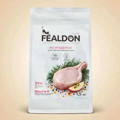 Сухой корм Fealdon для взрослых кошек всех пород c индейкой