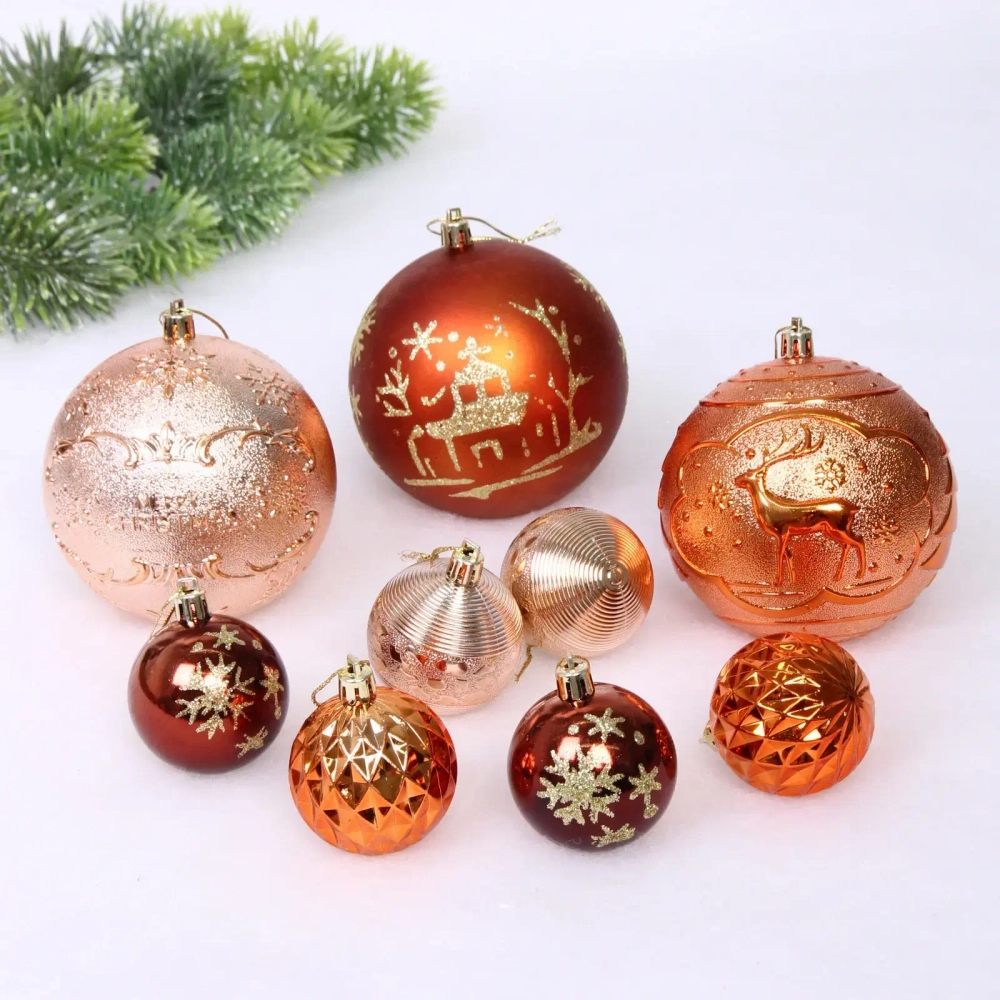 Набор шаров «Winter ice» 10 см + 5 см (15 предметов), Шампань/Шоколад/Янтарь