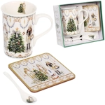 Кружка керамическая 300мл «Щелкунчик» в наборе с ложкой и подставкой, в подарочной коробке