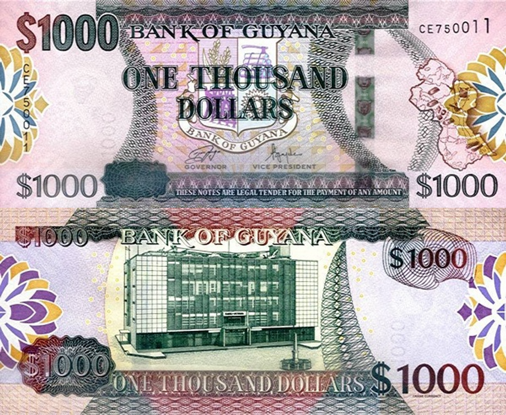Гайана 1000 долларов 2011-2024 Банк Гайаны UNC