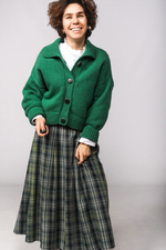 Кардиган на пуговицах с отложным воротником из мериноса зеленого цвета