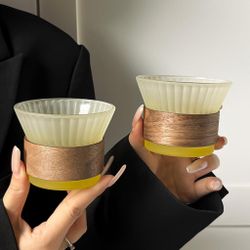 Чашка 210 мл кофейная без ручки желтая матовая Japanese Style Optical дерев. вставка Barista [1]