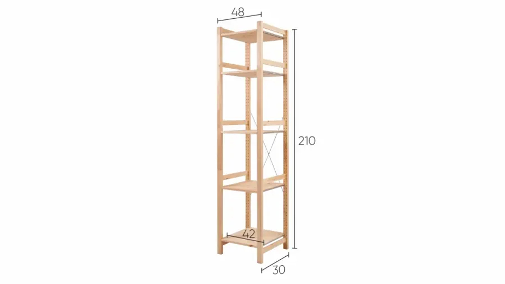 Стеллаж 5 полок - аналог IKEA/IVAR/ИВАР/УДОРА/ ИКЕА,  49x210x50см, под беленый дуб