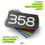 Номер на дверь 358, табличка на дверь для офиса, квартиры, кабинета, аудитории, склада, черная 120х70 мм, Айдентика Технолоджи