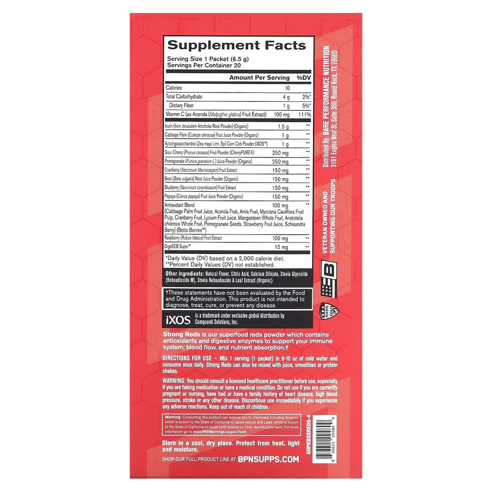 BPN, Strong Reds, Superfood Reds, порошок, клубника, 20 пакетиков по 6,5 г (0,23 унции)