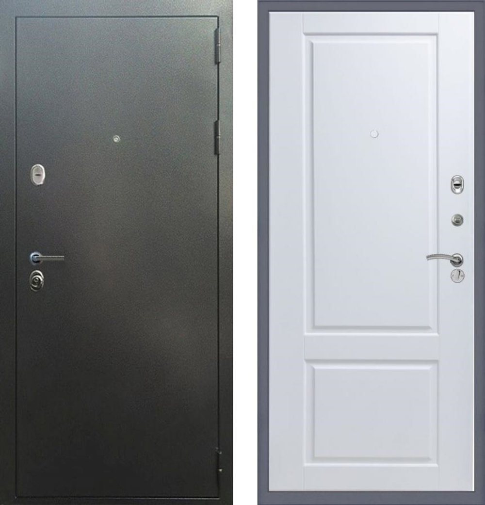Входная металлическая дверь в квартиру Сенатор Эталон 3К Антик серебро Доррен софт белый матовый, без текстуры