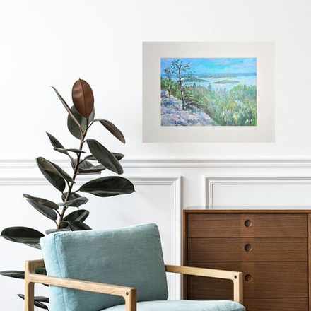 Картина авторская маслом на холсте в паспарту 30х40 см на стену для интерьера "Ладожские шхеры"