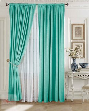 XL-Комплект штор Луи (бирюза) и вуаль (белая)