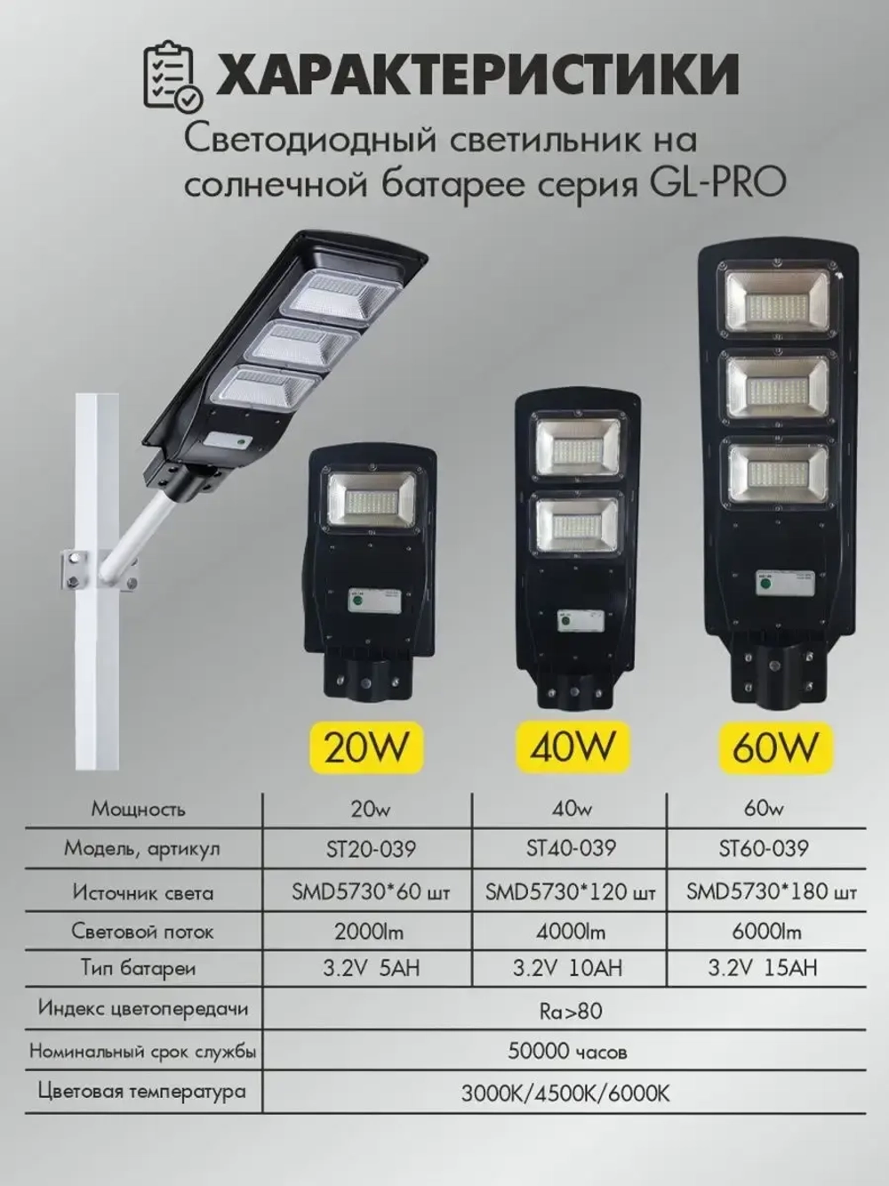 Светильник на солнечной батарее 60Вт