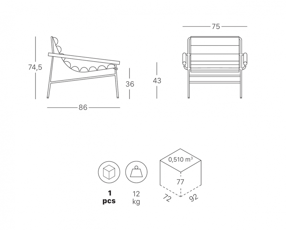 Кресло лаунж металлическое Scab Design Dress Code Fashion Indoor, тортора, черный