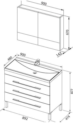 Комплект мебели для ванной Aquanet Верона NEW 90 белый (напольный 3 ящика)