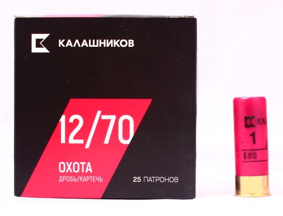 Патрон охотничий "Калашников" 12/70 №1 32 гр. БИО. Цена за пачку (25шт).
