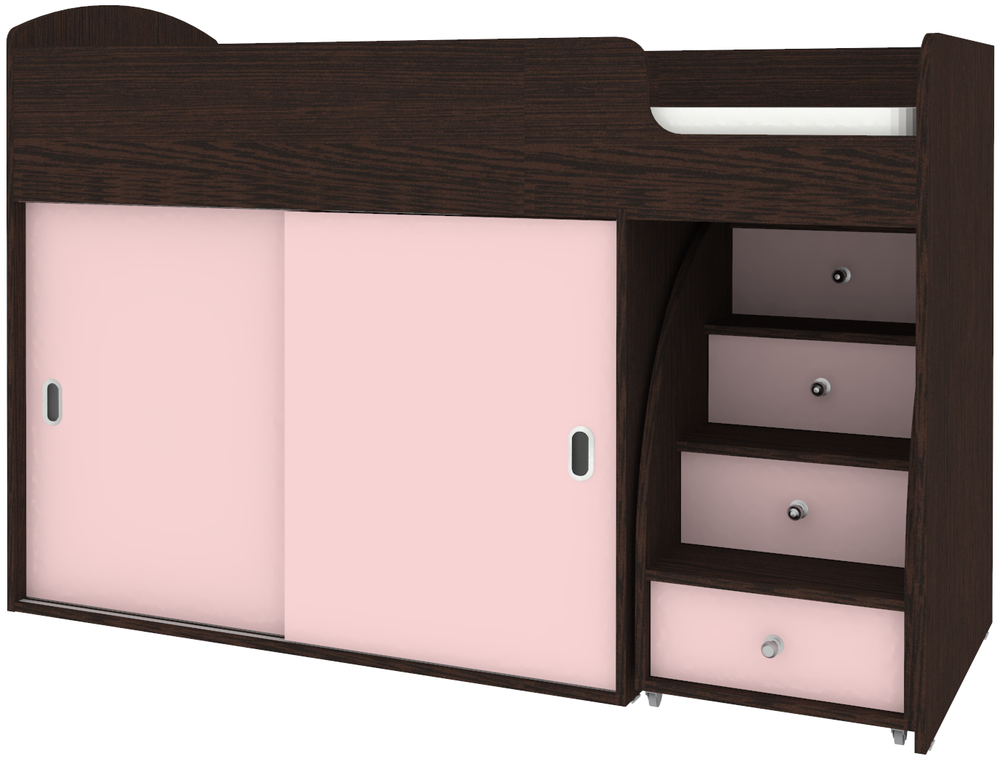 Кровать-чердак КарИВи Малыш Купе Венге Розовый