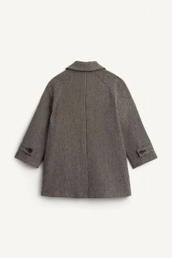 ZARA ПАЛЬТО ИЗ СМЕСОВОЙ ШЕРСТИ, ЭКРЮ/ЧЕРНЫЙ