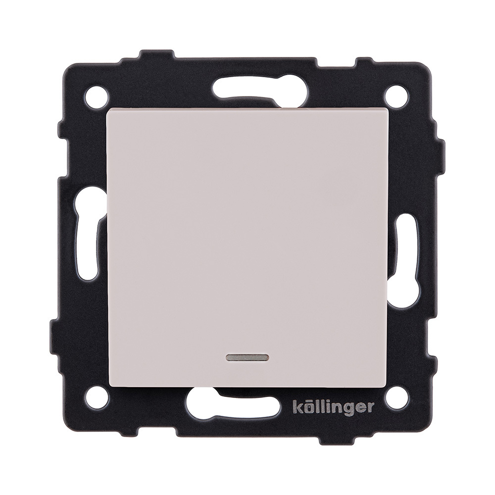 Выключатель 1-клавишный 10А/250В с LED подсветкой, кашемир матовый Kollinger REA-S-002CM для Aspekt, Eleganz, Reflex