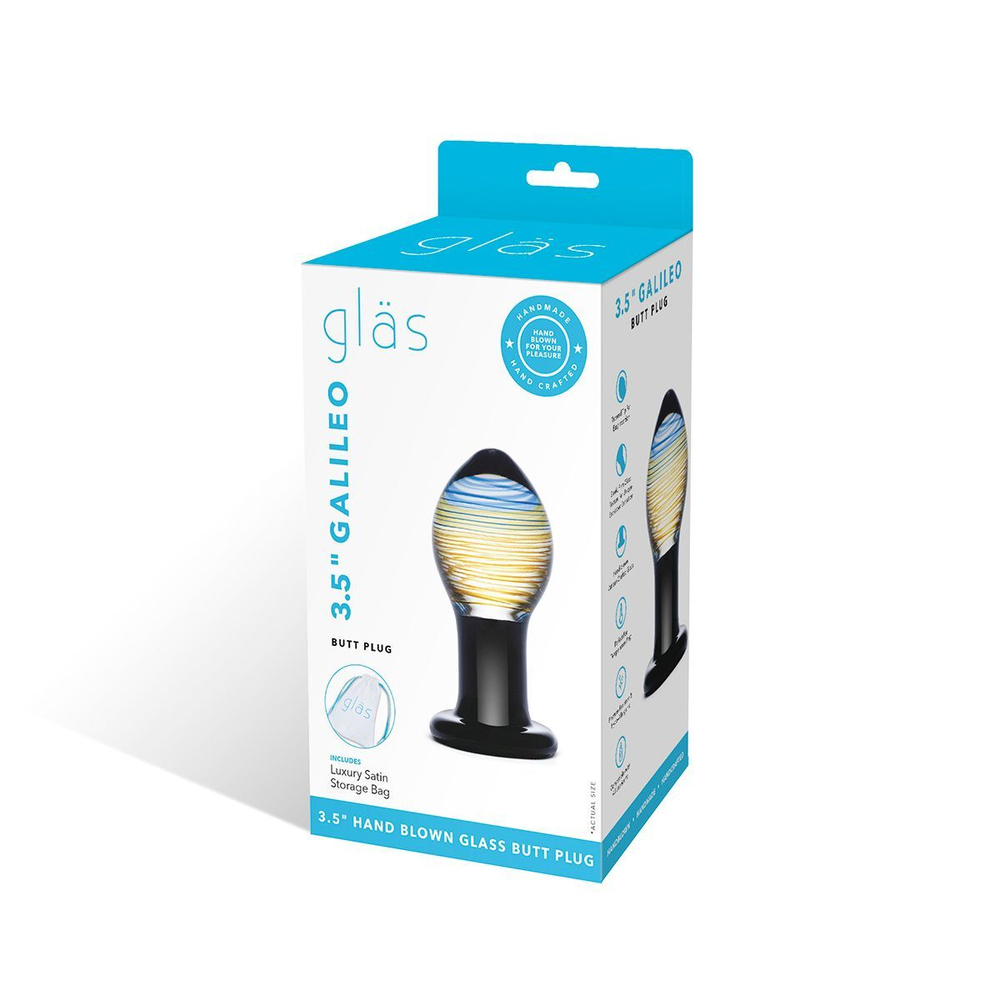 Черная стеклянная анальная втулка Galileo - 9 см. (Цвет: черный с желтым)