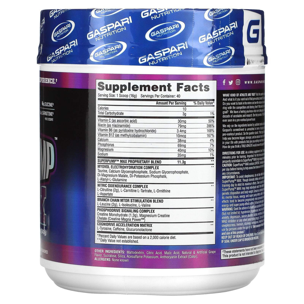 Gaspari Nutrition, SuperPump Max, охладитель для винограда, 640 г (1,41 фунта)