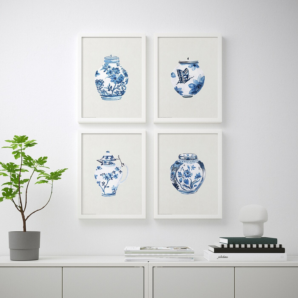 IKEA BILD  (ИКЕА БИЛД)  -  Плакат, синие и белые урны, 30x40 см