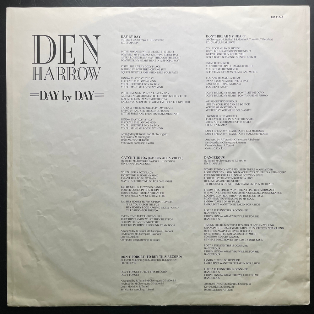 Den Harrow ‎– Day By Day (Европа 1987г.)