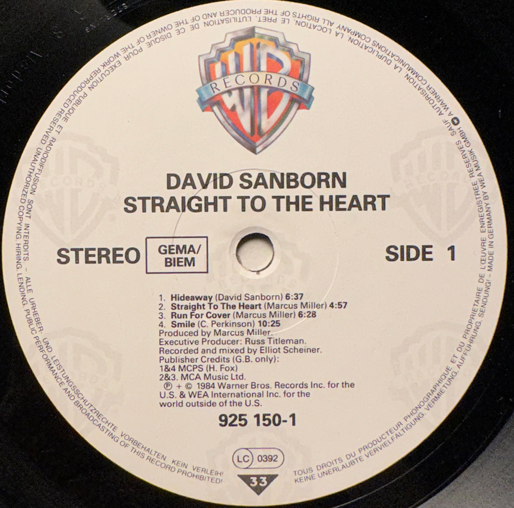 David Sanborn - Straight To The Heart (Германия 1984г.)