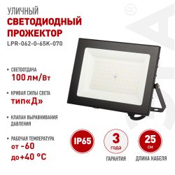 Прожектор светодиодный уличный ЭРА PRO LPR-062-0-65K-070 70Вт 6500K IP65 призма гарантия 3 года | Прожекторы PRO