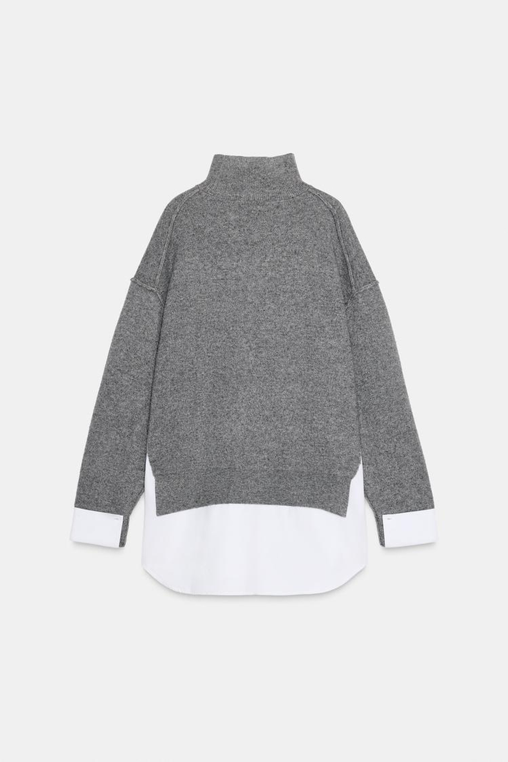 ZARA ДЖЕРСИ В РУБЧИК ИЗ ПОПЛИНА, БЕЛЫЙ/СЕРЫЙ