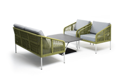 "Канны" лаунж-зона 4-местная из роупа со столом "Глория" (серый гранит), каркас алюминиевый светло-серый, роуп салатовый меланж