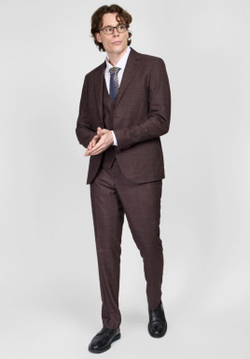 Мужской классический костюм в клетку (бордовый) В66