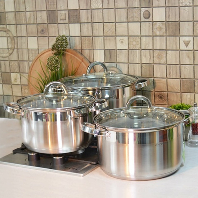 Набор кастрюль 3 предмета (4,5л, 5,8л, 7,8л) нерж, полые ручки, индукция, 5630S