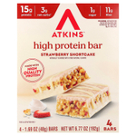 Atkins, высокопротеиновый батончик, клубничное печенье, 4 батончика по 48 г (1,69 унции)