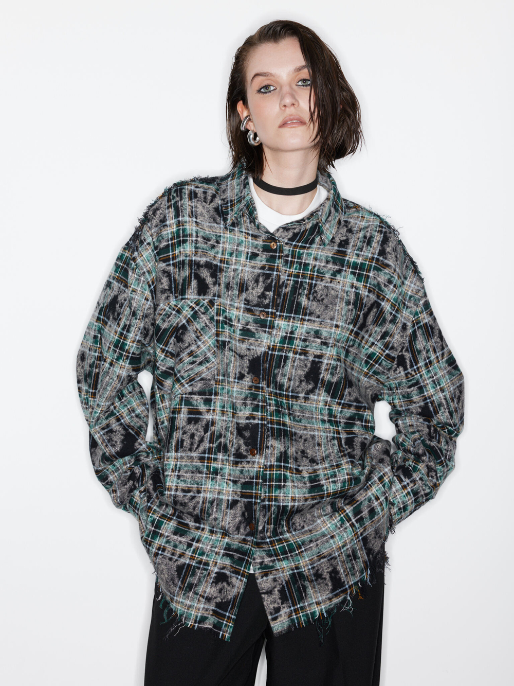 Рубашка Grunge, черно-зеленая