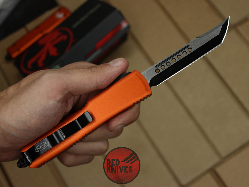 Нож Microtech Ultratech Helhound H/E - оранжевая рукоять, черный клинок RK-363