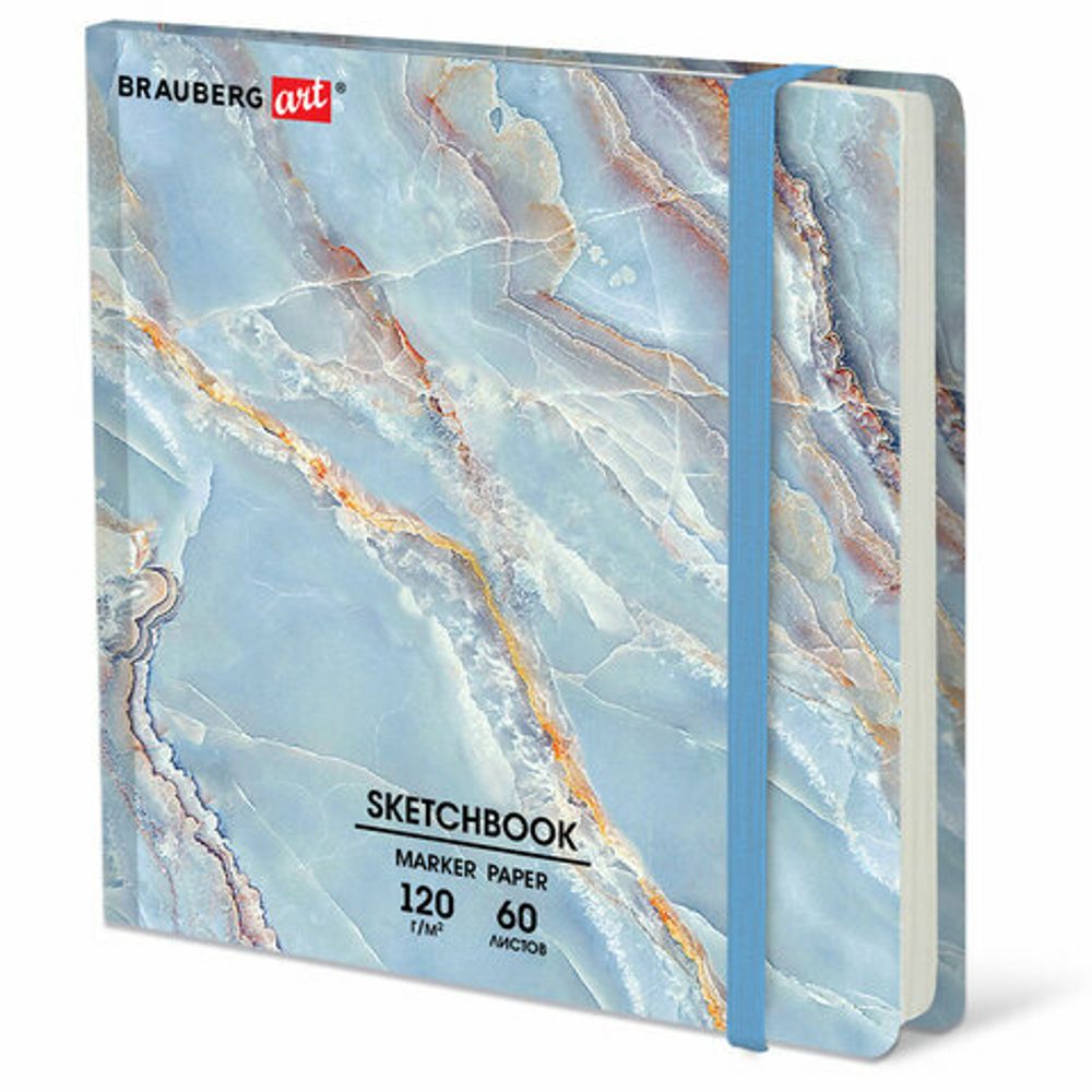 Скетчбук для маркеров 120 г/м2, 195х195 мм, 60 л., твердая обложка, резинка, BRAUBERG ART, МИКС, 115106