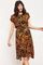 Qadın üçün xardal rəng Qısa Qollu Etnik Naxışlı Elastik Bel Midi Don 10041008