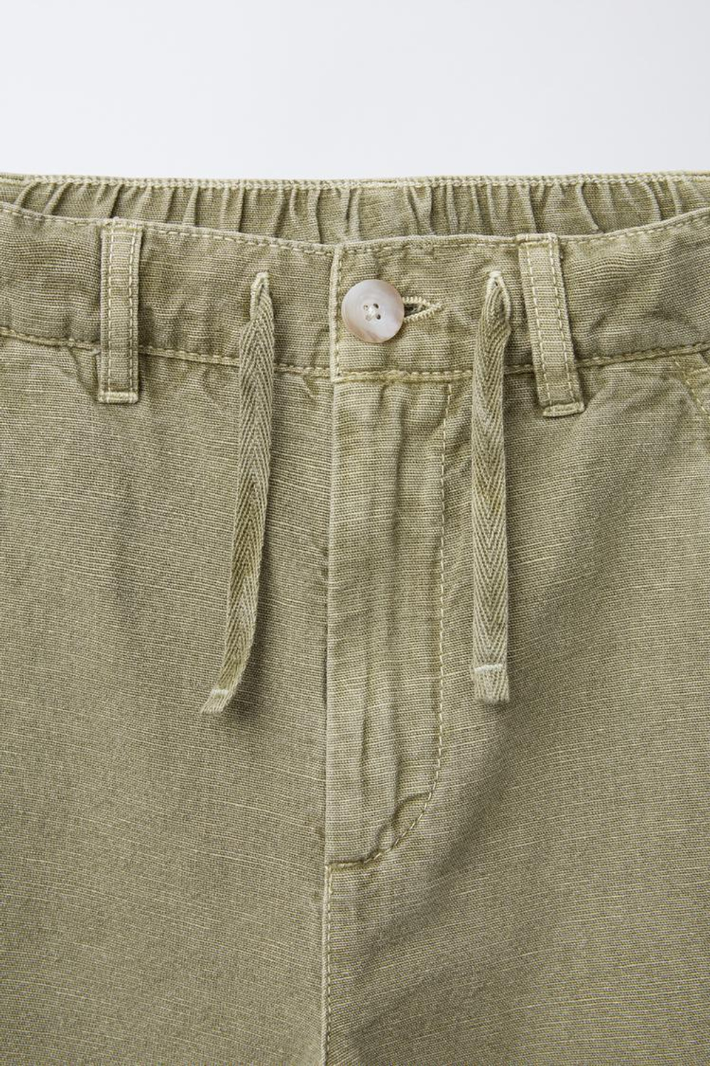 ZARA ПРЯМЫЕ БРЮКИ ИЗ ХЛОПКА И ЛЬНА, СВЕТЛО-ЗЕЛЕНЫЙ