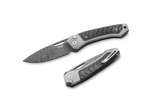 Нож складной Lion Steel Twain Damascus TW D GY - дамасская сталь, синий титан на рукояти