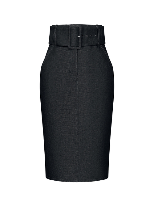 Юбка мини из денима с отстрочками и ремнем