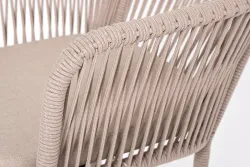 "Марсель" стул барный плетеный из роупа, каркас из стали белый муар, роуп бежевый круглый, ткань бежевая 15052