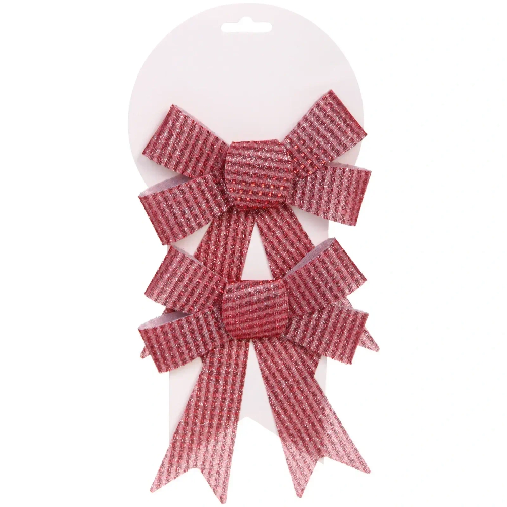 Бант на ёлку «Блестящие полосы» 14*18 см (набор 2 шт), Красный