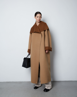 Пальто двустороннее из шерсти Берберри кэмел/бежевый