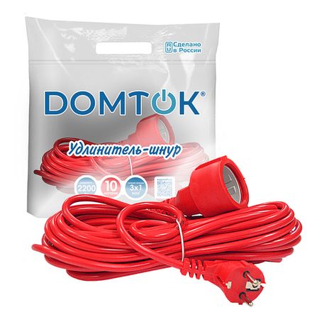 Удлинитель-шнур "DOMTOK" ПВС 3*1, 2,2кВт, з/к 10м (1/30)