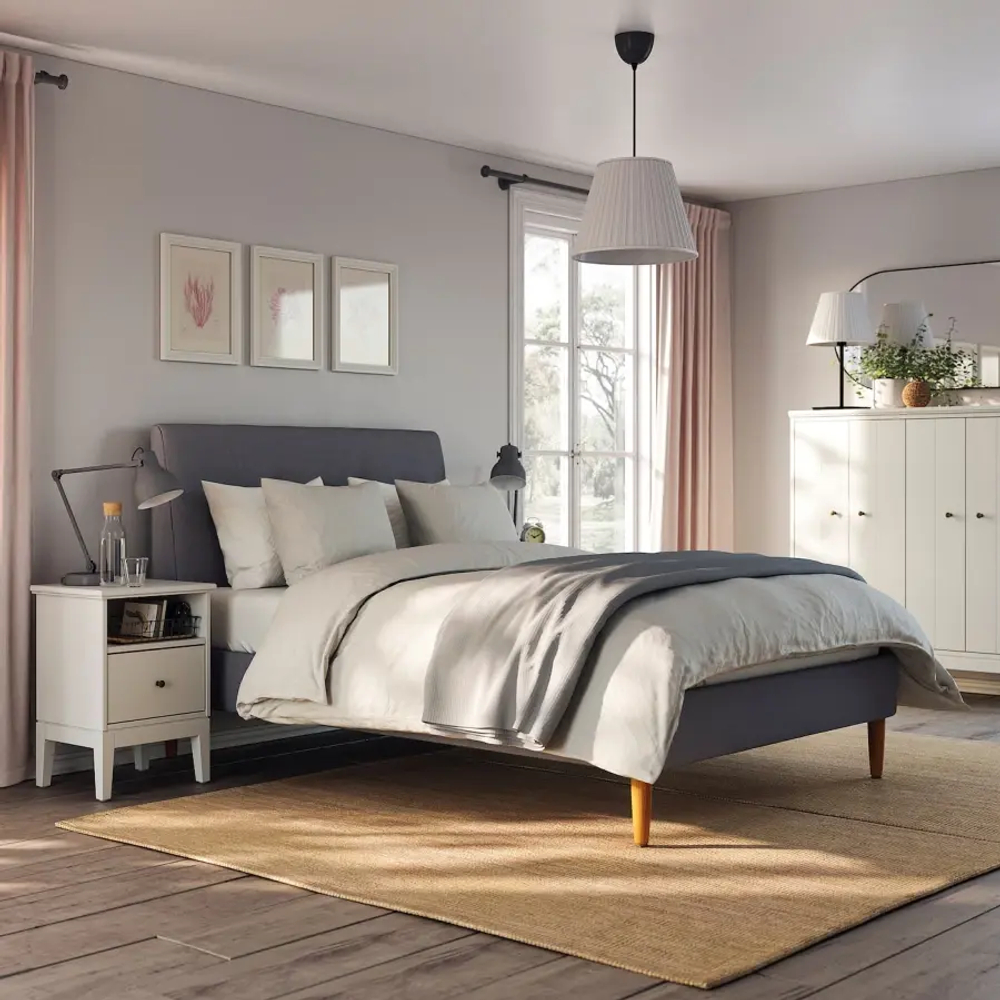 Двуспальная кровать - IKEA IDANÄS/IDANAS, 200х140 см, темно-серый, ИДАНЭС ИКЕА