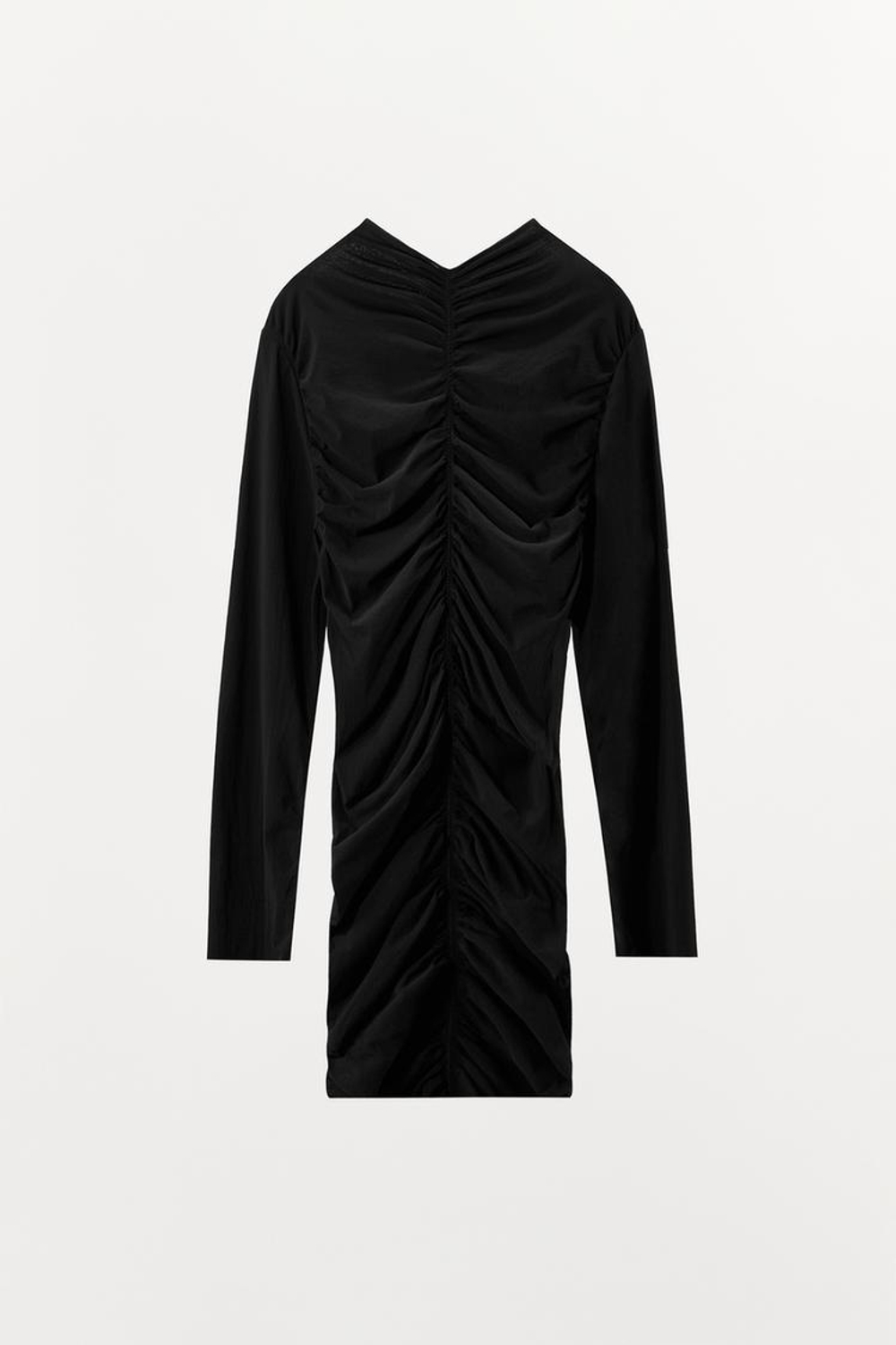 ZARA МИНИ-ПЛАТЬЕ ИЗ ПОЛИАМИДА СО СБОРКАМИ, ЧЕРНЫЙ