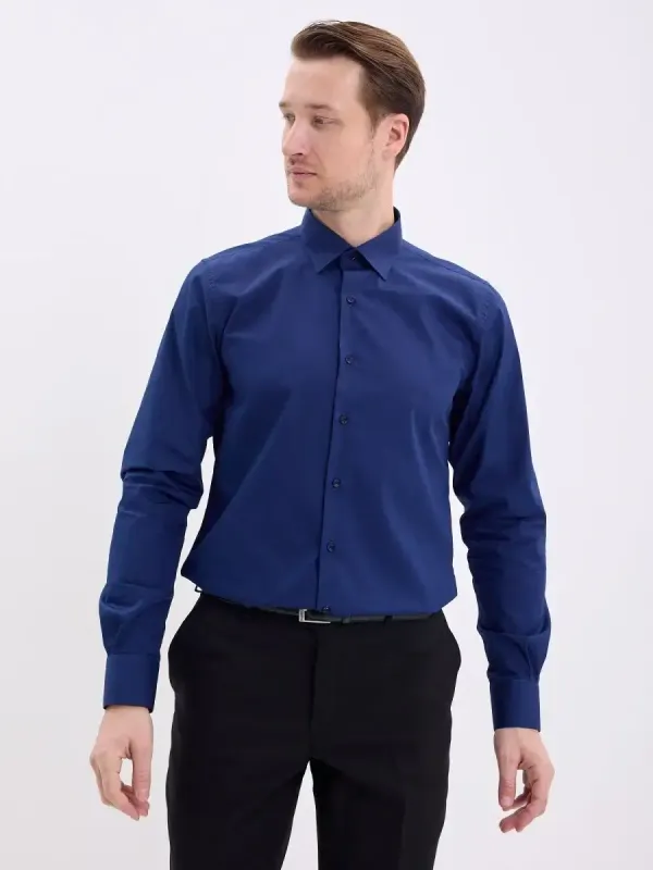 Рубашка на высокий рост LONG SLIM FIT с длинным рукавом, темно-синяя