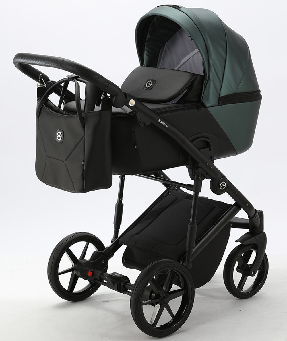 Детская коляска Adamex Mobi Deluxe 2 в 1 M-SD07 (ТЕМНО-ЗЕЛЕНЫЙ ПЕРЛ+ЧЕРН.КОЖА)