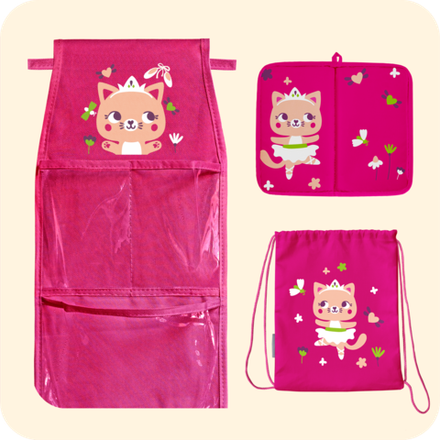 Набор для детского сада: кармашек, коврик, мешок. Кошечка балерина