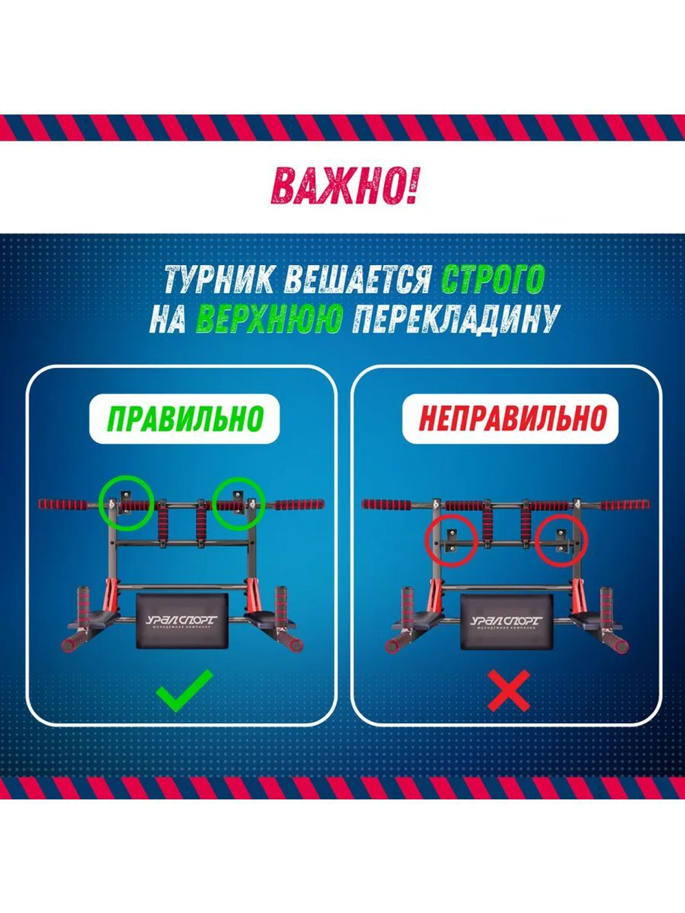 Турник, Турник 3 в 1, Турник настенный Урал Профи-кроссбар