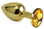 Золотистая анальная пробка с оранжевым кристаллом - 6 см. (Цвет: оранжевый)
