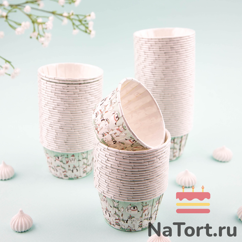 Формы бумажные с ламинацией «Маффин» 50х40 мм (Белые медведи) 100 шт