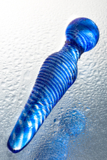 Фаллоимитатор двусторонний из стекла синий 17 см